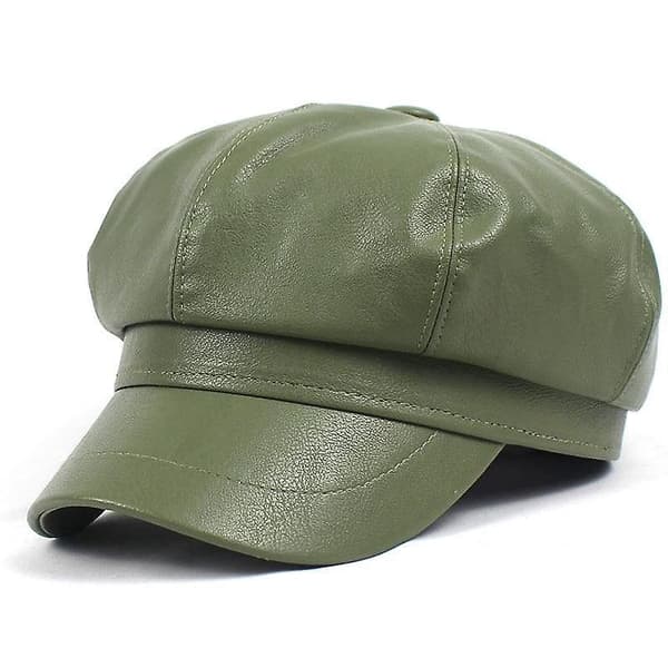 Autumn/winter- Vintage Solid Leather, Beret Cap green