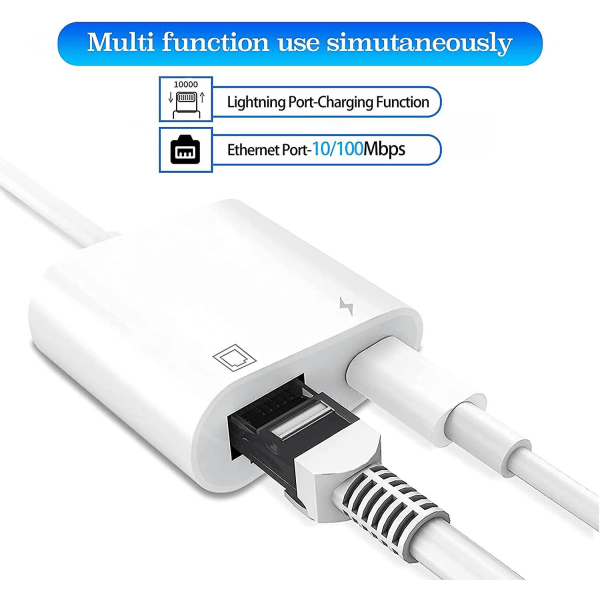Lightning To Ethernet Adapter, [compatible With Apple Mfi Certified] 2 In 1 Rj45 Ethernet Lan Network Adapter With Charge Port, Plug And Play, Support