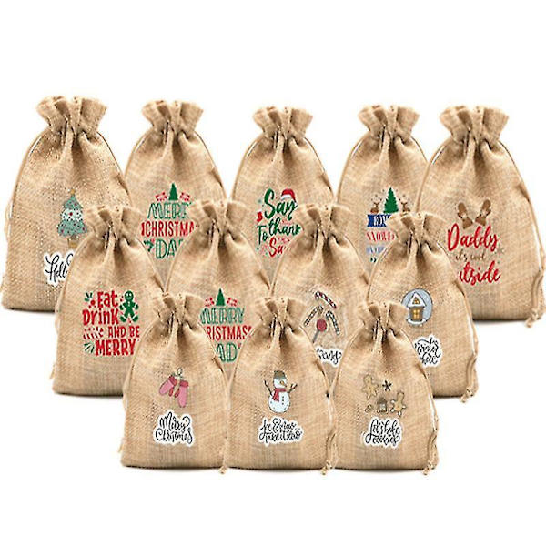 One Set Of 22pcs 13cm*18cm Christmas Jute Burlap Bags, Xmas Jut
