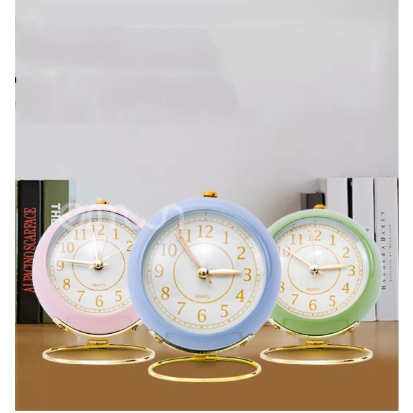 Battery Operated Alarm Clock With Round Shape Metal Case,no Ticking Analog Quartz, Simple Operation For Bedroom/travel/desk/kidspink