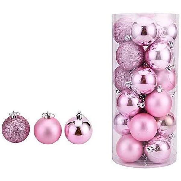 24 stk. Rosa Julepynt, Matt, Glitter Julekuler