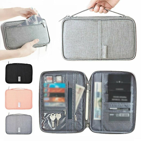 Family Travel Wallet Passport Storage Bag Holder Document Card Pouch Organiser Case Grey 25.5cm x 18.5cm