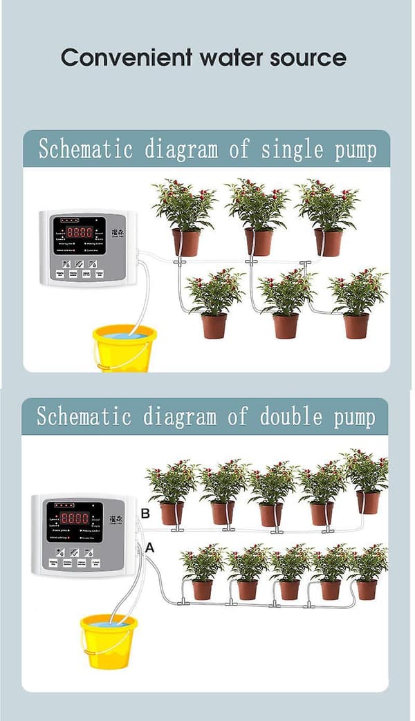 Intelligent Drip Irrigation Water Pump Timer System Garden Automatic Watering Device Solar Energy Charging Potted Plant double pump 20m gray
