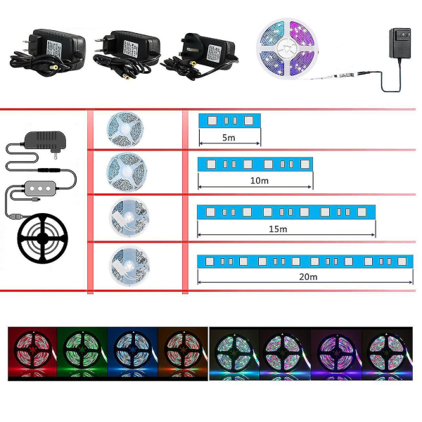 Tooth Led Strips 15 Meters - Rgb Lighting With Remote Control Smd 5050 Color Adjustment 20M