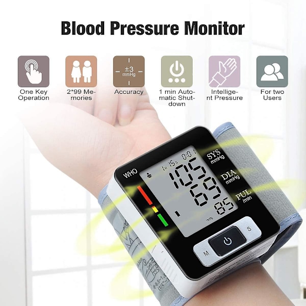 Automatic Digital Wrist Blood Pressure Monitor Heart Beat Upper Lcd Counter