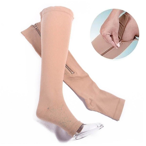 Compression Anti Varicose Socks Zipper Slim Beauty Leg Shapper Burn Fat Zipper Care|foot Care Tool S  M