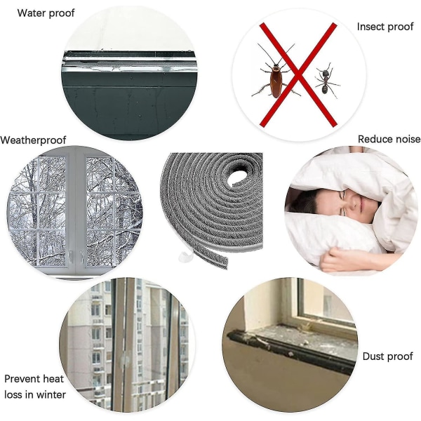 10m Brush Strip, Windproof And Dustproof Self Adhesive Brush Seal For Movable Windows And Doors, 9mm Width X 9mm Height, Gray Betterlifefg