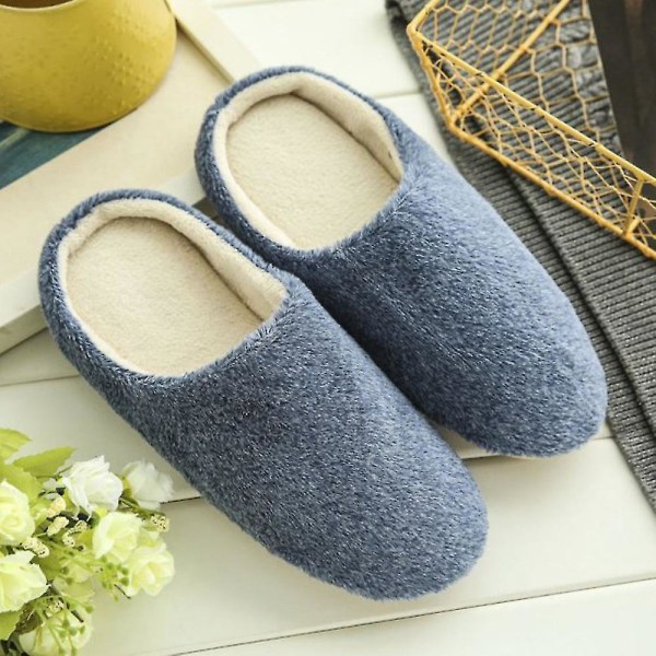 Plush Fleece Indoor Slippers Winter Shoes For Women Navy Blue 38-39