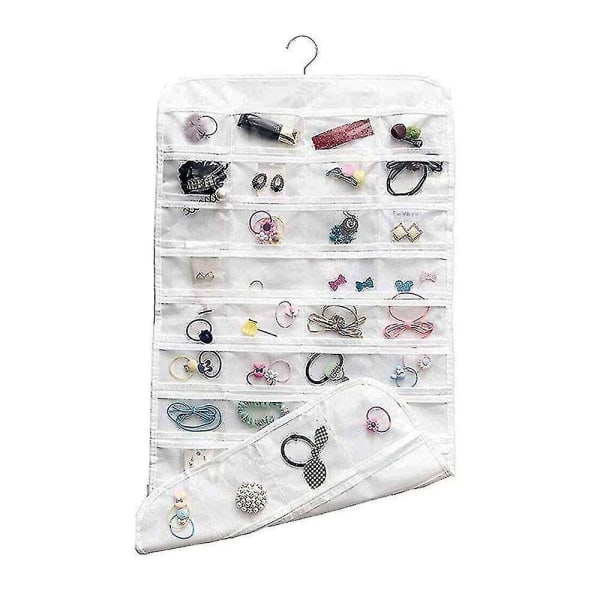 Hanging Jewelry Organizer, Non-woven Double Sides 80 Clear Pockets Jewelry Wall Organizer For Storing Jewelries, Earrings, Necklaces, Makeups White