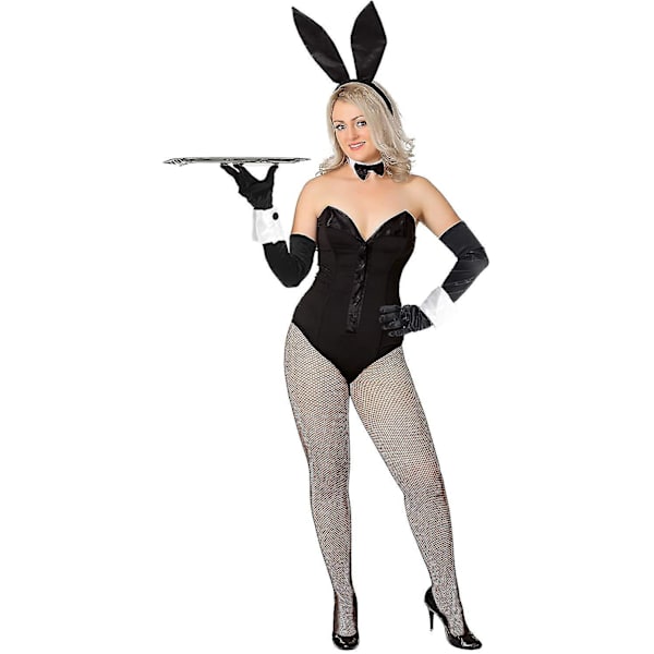 Kanin Kostume Sæt Inkluderer Kaninøre Pandebånd, Halsbånd Sløjfe, Manschetter, Lange Sorte Handsker Og Kanin Hale Tilbehør Til Jul Påske Cosplay