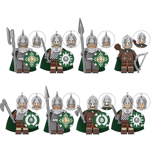 Medieval Rohan Knight Building Block Guard Archer Throwing Axe Hand Special Piece To Insert Building Block Toy Minifigure 8pcs