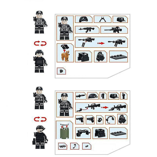 6pcs Swat Police Salon Building Blocks With Weapons, Bulletproof Vests, Police Dog Equipment, Minifigures, Children's Assembling Toys