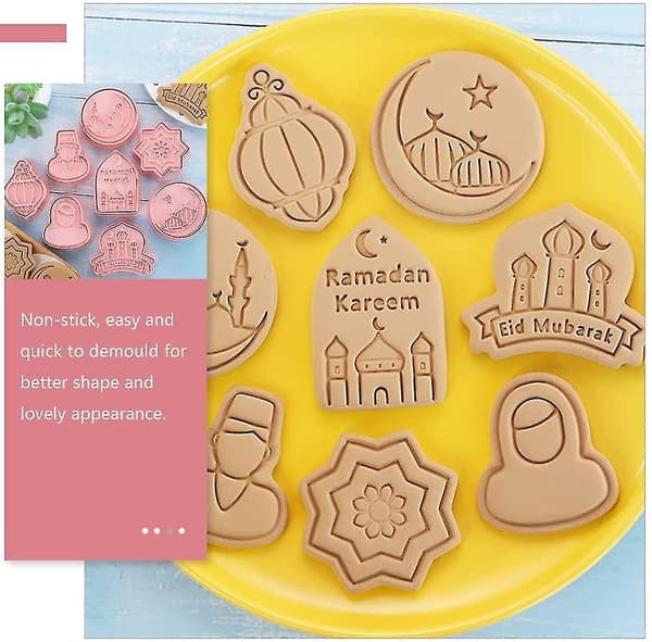 8 Pieces Eid Mubarak Cookie Cutters Set, Muslim Ramadan 3d Sugar Cookie Cutter Type C
