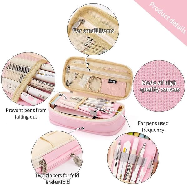 Gemdeck Big Capacity Pencil Pen Case Office College School Pink