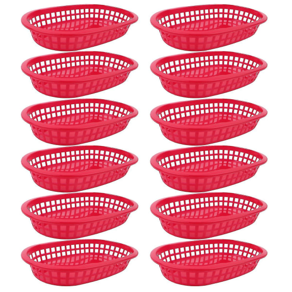 100pcs/50pcss Food Basket Oval Shape Dinnerware Plastic French Fries Fast Food Storage Plates For Restaurant Red 50 Pcs