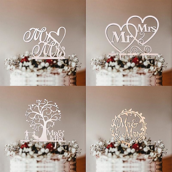 1pc Hollow Wooden Letter Love Just Married Mr&amp;mrs Cake Topper Bride And Groom Wedding Cake Topper Engagement Gifts Cake Decor 1