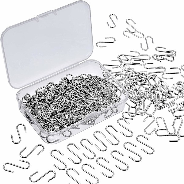 150 kappaletta Mini S-koukkuja Liittimet Metalliset S-muotoiset lankakoukut Säilytyslaatikolla DIY-askarteluun, korujen ripustamiseen, avaimenperiin ja tageihin (22 x 8 mm)