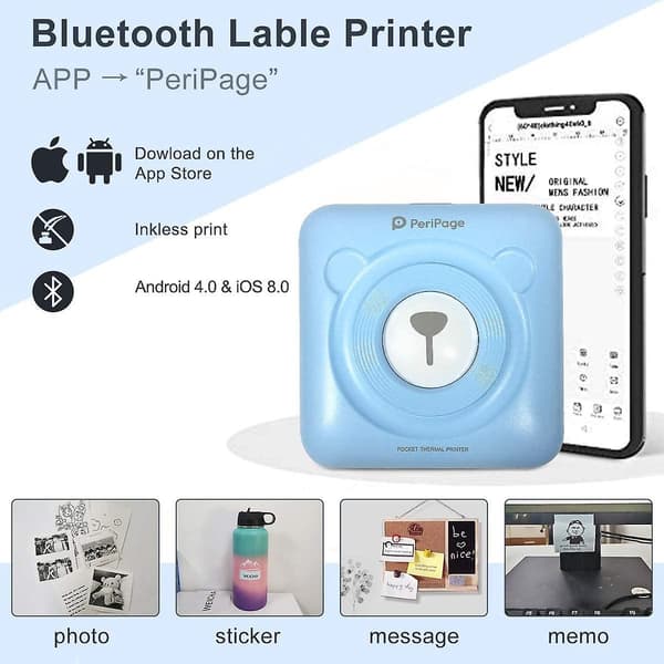 Smart Photo Printer, Mini Thermal Printer, Instant Sticker Printer, Small Smart Phone Printer For Ios And Android Phones, With 6+1 Printing Paper Roll