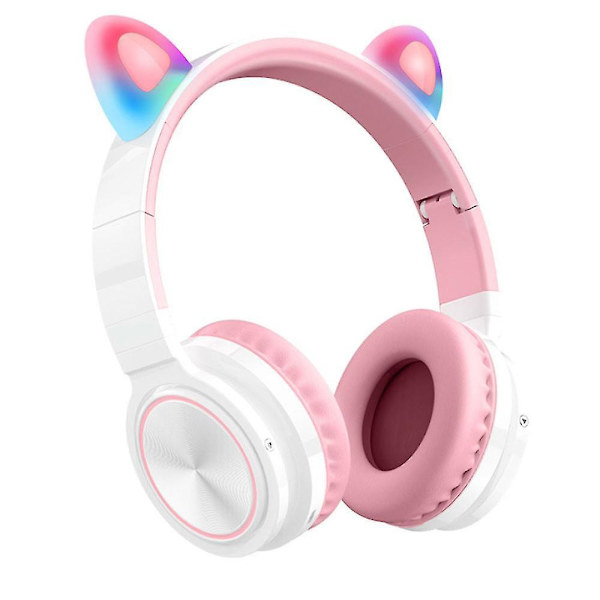 Bluetooth-kuulokkeet, Ct-7 kissankorva LED-valolla varustetut langattomat kokoontaitettavat kuulokkeet korvan yli mikrofonilla ja äänenvoimakkuuden säädöllä iPhone/iPad/älypuhelimille/ A