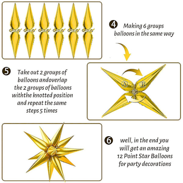 12 Point Star Balloons-50 Pcs Explosion Star Foil Balloons,starburst C Gold
