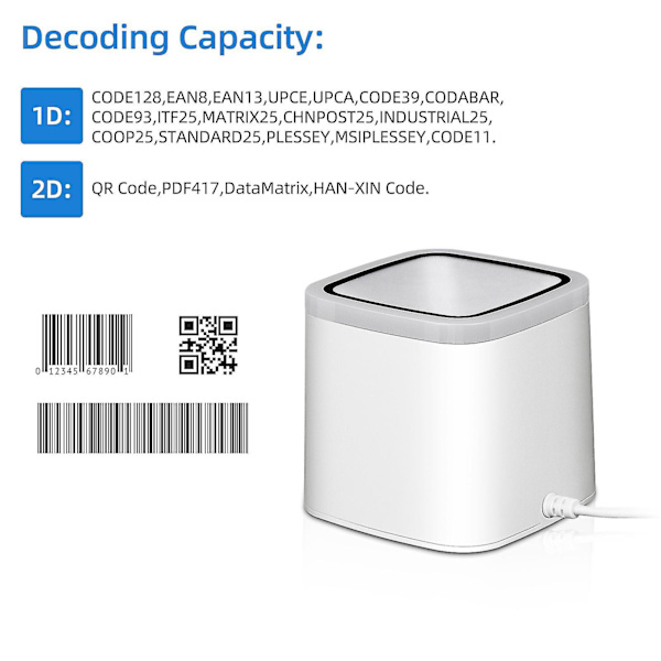 Qr Barcode Scanner Platform Hands-free Usb Wired Bar Code Reader Cmos Image Sensor Desktop Scanner Large Scanning Window