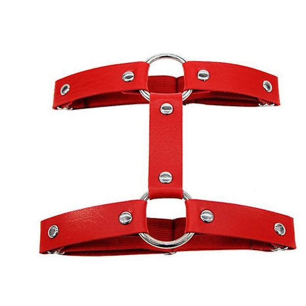 2PCS Gothic Double Row Garters Leg Ring Leg Elastic Punk Harness Garter Belt Red