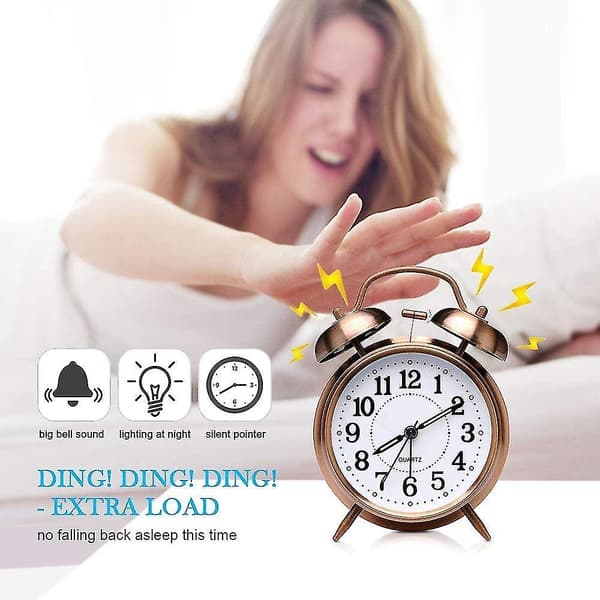 Dual Bell Morning Alarm Clock, Silent Retro Alarm Clock Bedside Clock With Night Light For Sleeping Office