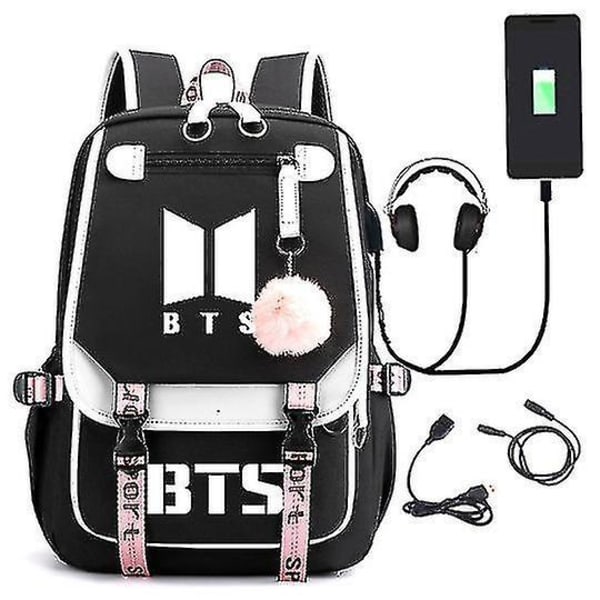 Bts Backpack With The Same Ribbon For Men And Women Backpack Usb Charging Peripheral Students Side Schoolbag Tide