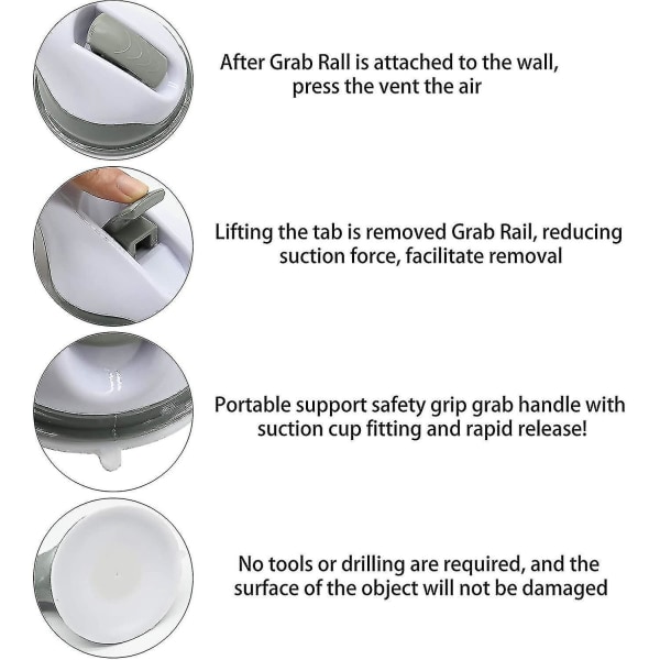 Set Of 2 Suction Cup Shower Handles - Plastic - No Drilling - Non-slip Handle