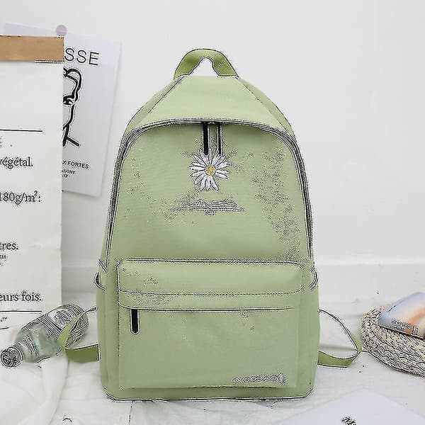 The New Small Daisy Canvas Bag Young Middle School Student Backpack Green [free Shipping]