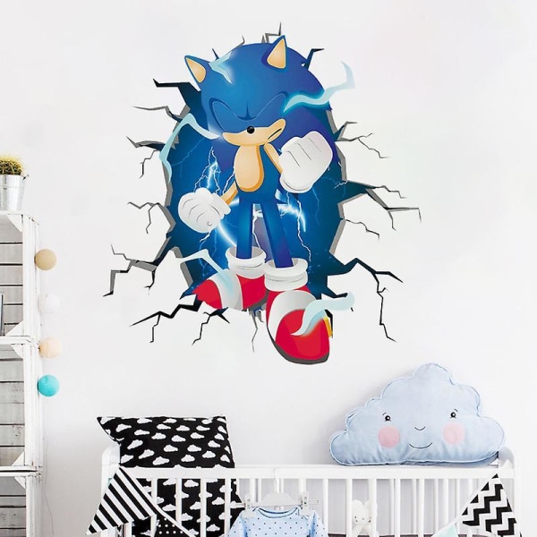 Sonic The Hedgehog Wall Sticker Kids Room Graffiti Decoration 3d Broken Wall Cartoon Game Sticker Removable Pvc-jex90050:47cm*47cm JEX90050 47cm*47cm