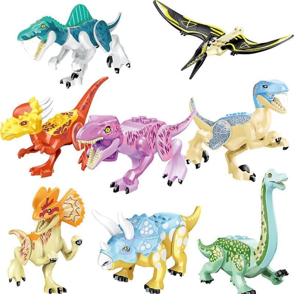 8pcs Colorful Dinosaur Building Blocks Tyrannosaurus Rex Triceratops Double Crowns Assembled Toy Building Blocks