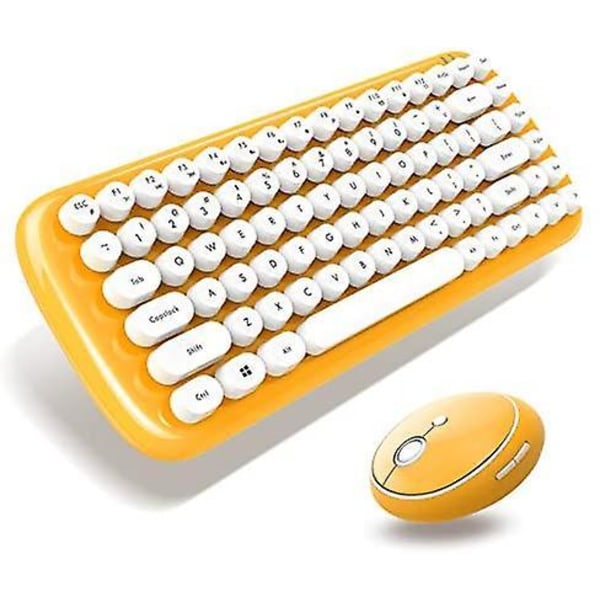 Mini Wireless Keyboard 2.4g Usb Keyboard And Mouse Set, Round Keycap, Multi-color Cute Girly Keyboard... (yellow)