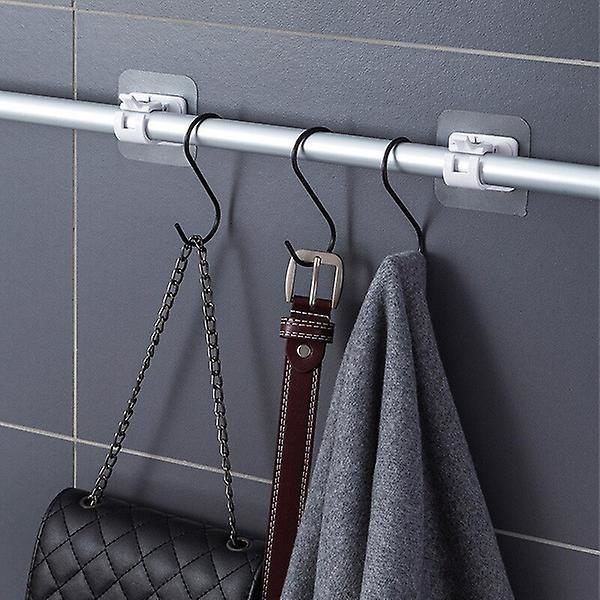 2pcs Curtain Rod Holder Clamp Hooks Adhesive Wall Curtain Fixed Clip Hanging Rack Hook White