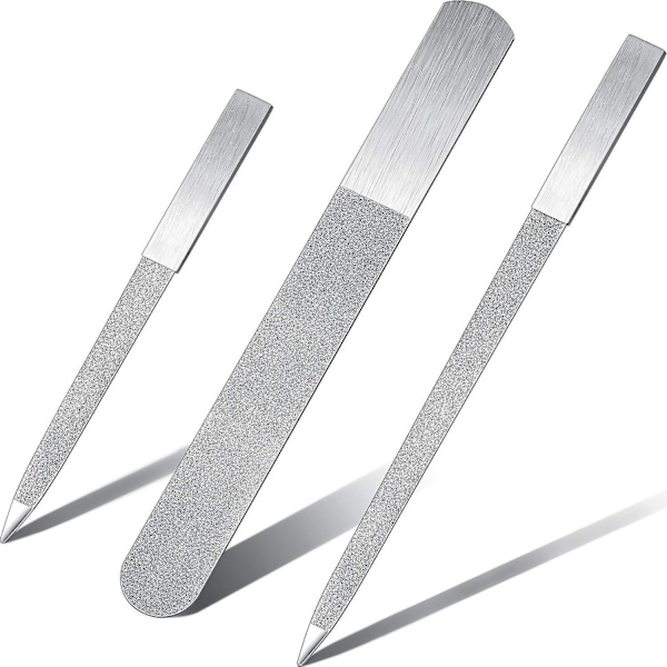 3 Pieces Diamond Nail File Set Stainless Steel Double Side Nail File Metal Sapphire Buffer File Manicure Files For Salon Home And Travel