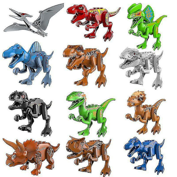 12 stk. Jurassic Dinosaur Legetøj Små Byggeklodser Til Drenge