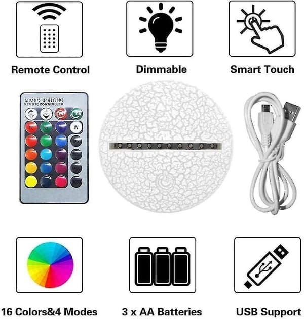 3D Illusion Lamp 7 Colors Optical Change Touch Light USB and Remote Control Art Deco Make A Romantic