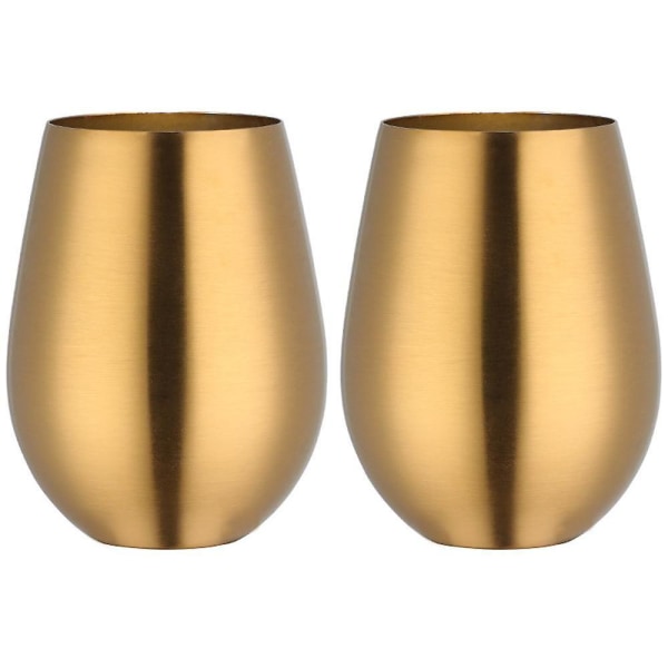 Father's Day Gift Stainless Steel Stemless Wine Glass, Outdoor Portable Wine Tumbler For The Pool, Camping, Cookouts, Travel - Set Of 2 Metal Dri Gold