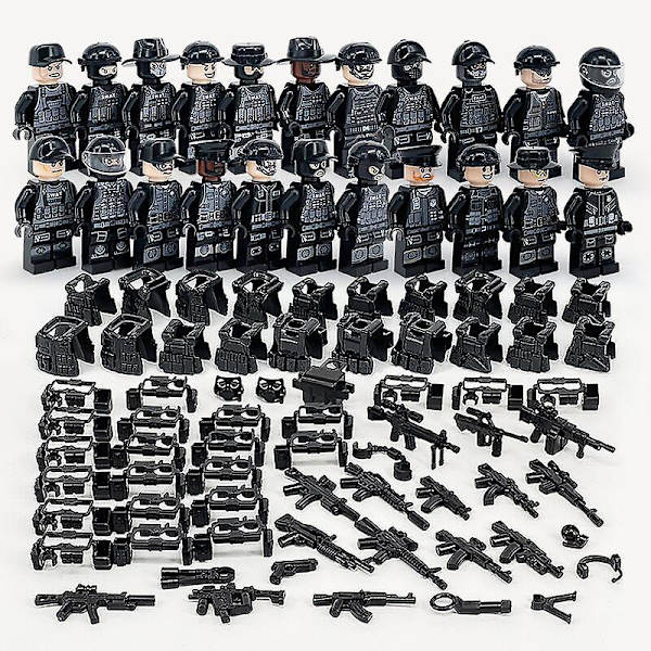 22 Pcs/set Military Building Blocks Series Black Special Police And Off-road Vehicle Set Small Particles Assembled Minifigure Toy