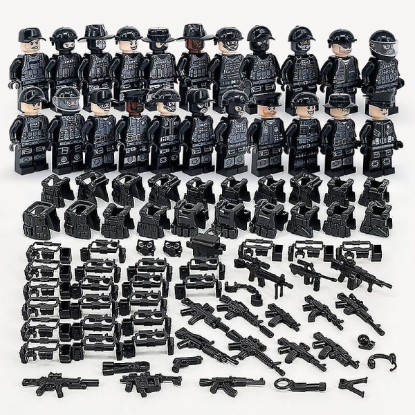 22pcs Black Swat Police Minifigure Toy Mini Figures Kids Gift
