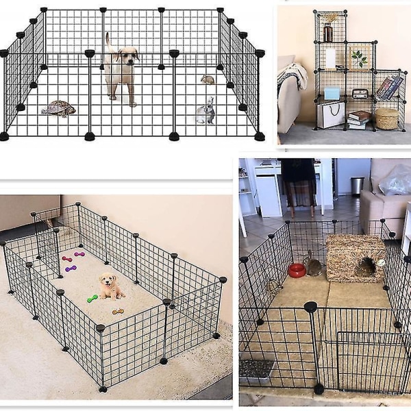 Foldable Pet Playpen Iron Fence Puppy Kennel House Exercise Training Puppy Kitten Space Dogs Supplies Rabbits Guinea Pig Cage White without door 6pcs