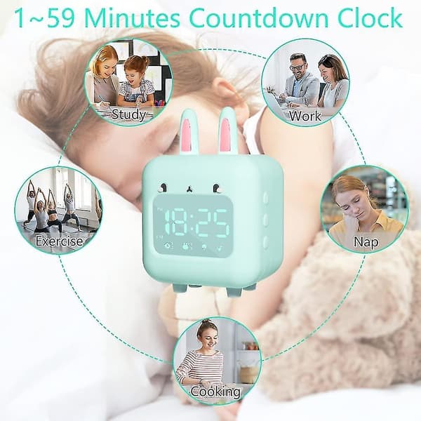 Kids Alarm Clock, Rabbit Digital Clock With Night Light, Timer  Snoozing Sleep Trainer Bedside Clock Usb Rechargeable