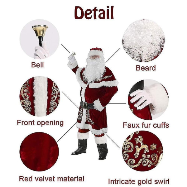 Santa Claus Costume For Men Christmas Party Cosplay For Adults Red Deluxe Velvet Santa Claus Suit Xx