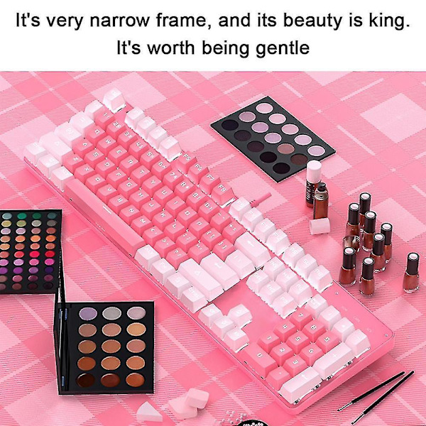 Real Mechanical Keyboard Cute Girl Heart Pink 104 Keys Led Backlit Gaming Keyboard For Gaming And Typing,compatible For Mac/pc/laptop White pink