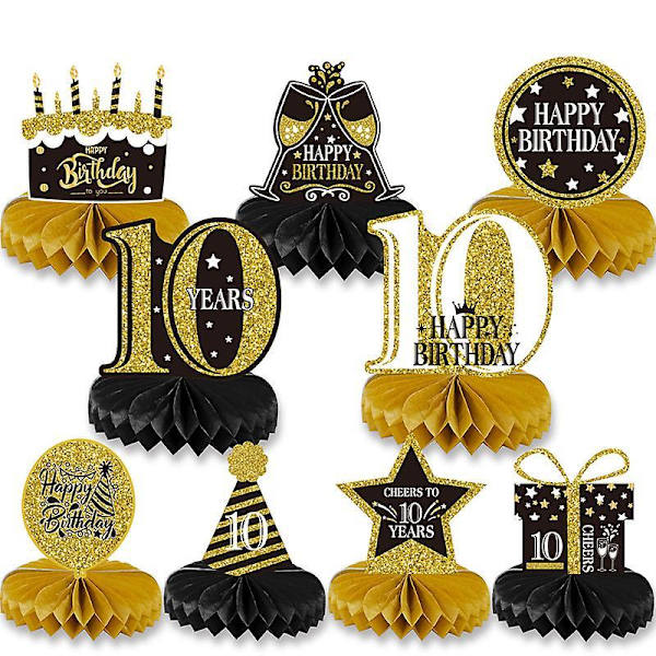 Black Gold Age Birthday Themed Desktop Honeycomb Birthday Party Decoration Supplies Ornaments 10 age