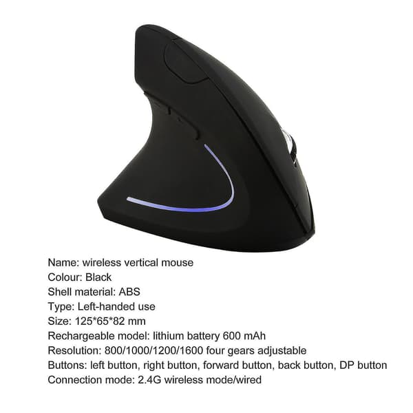 Usb Mouse Play Play 1600dpi 2.4ghz Wireless Vertical Ergonomic Pc Mouse For Left-hander B