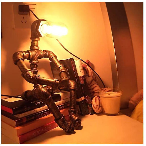 Vintage Retro Robot Lamp Industrial Iron Water Pipes Table Lamp UK Plug Style 1