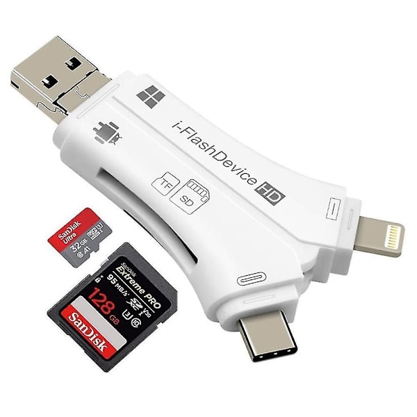 4 I 1 Ekstern Kortlæser Usb Micro Sd & Tf Kortlæser Adapter Til Iphone / Ipad Mac / Android / Windows Pc