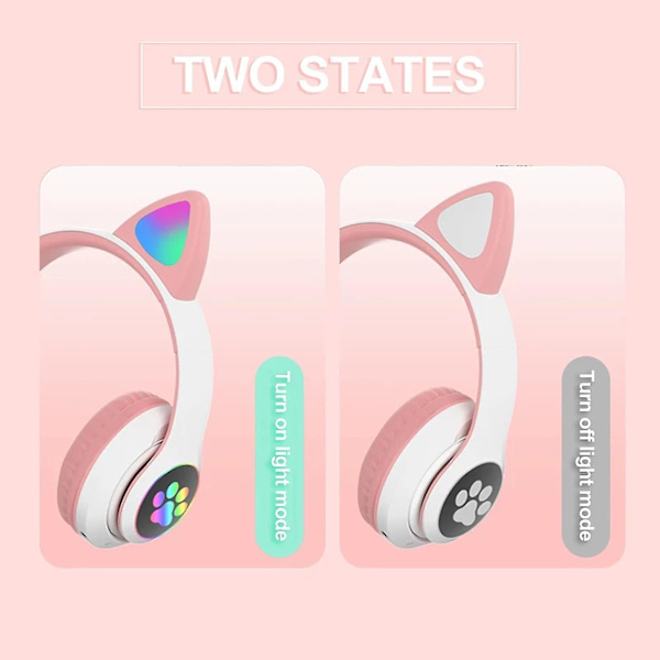 2022 Uudet langattomat Bluetooth-kuulokkeet, kissa-korvat ja LED-valo pink