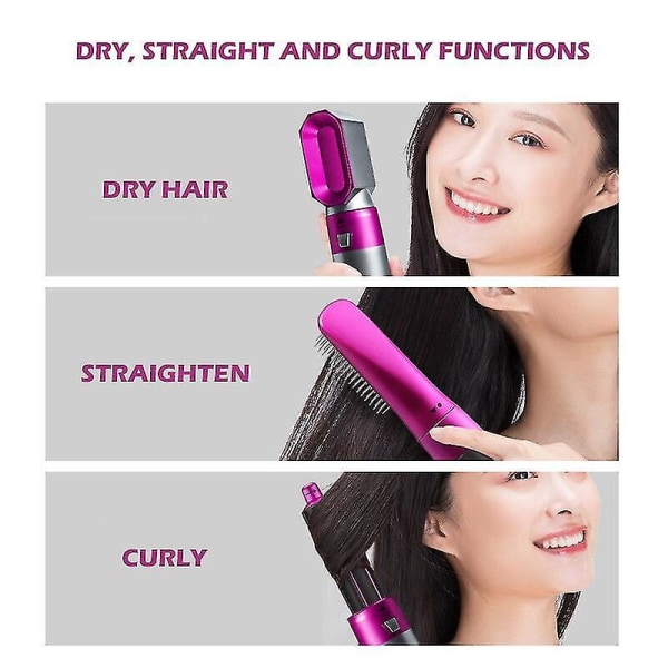 Electric Hair Styler Hair Dryers 5 In 1 Hair Curler Automatic Hair Straighteners Blow Dryer Brush Rose Red